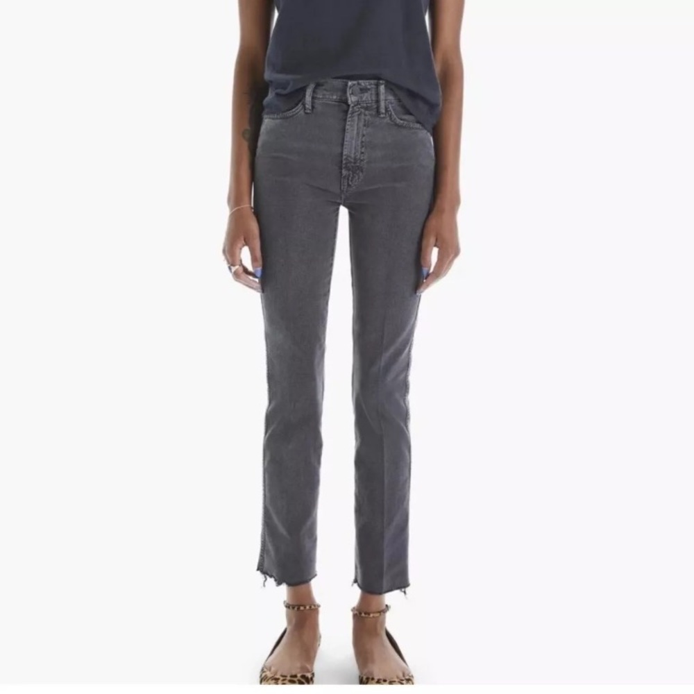 MOTHER THE HIGH WAISTED RASCAL ANKLE FRAY STRAIGHT LEG RAW HEM FADED BLACK SZ27